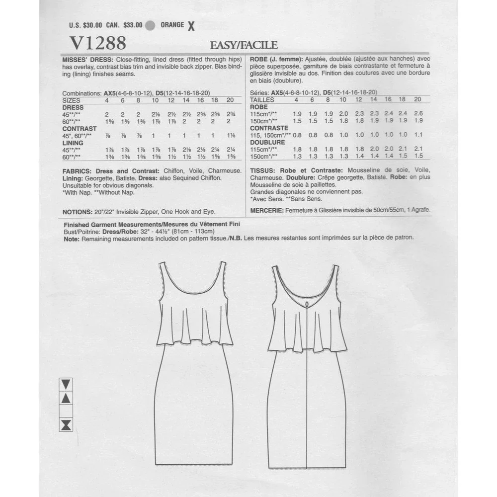 Vogue Sewing Pattern 1288 Badgley Mischka Party Cocktail Dress Misses Size 12-20